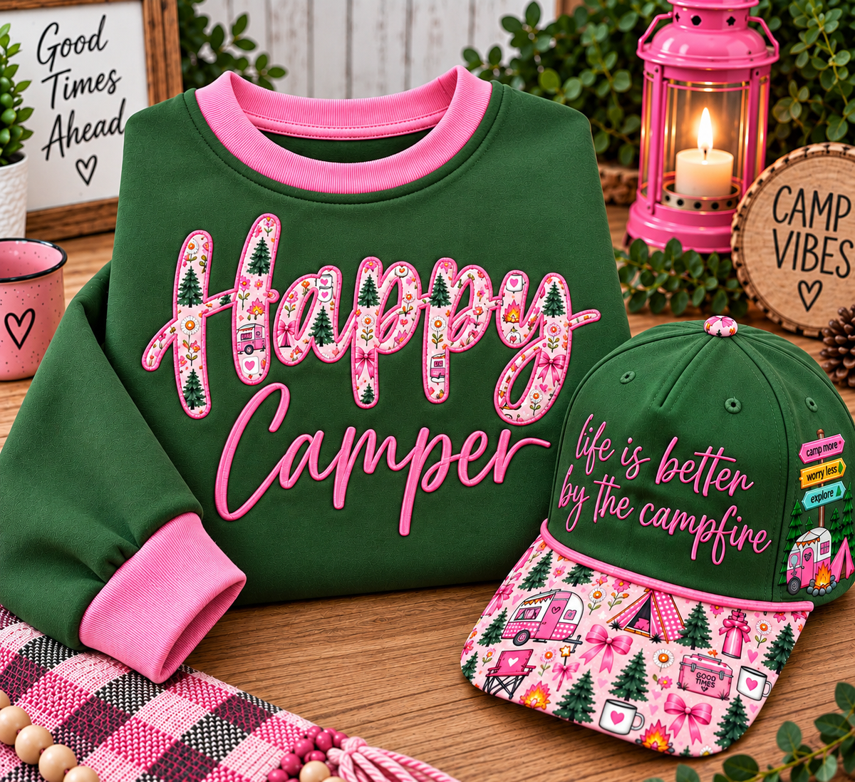 Happy Camper Appliqué Embroidery Sweater