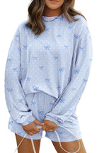 Sky Blue Polka Dot & Heart Print Two Piece Set