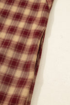 Red Plaid Print Ruffled Long Sleeve Patchwork Hem Mini Shirt Dress
