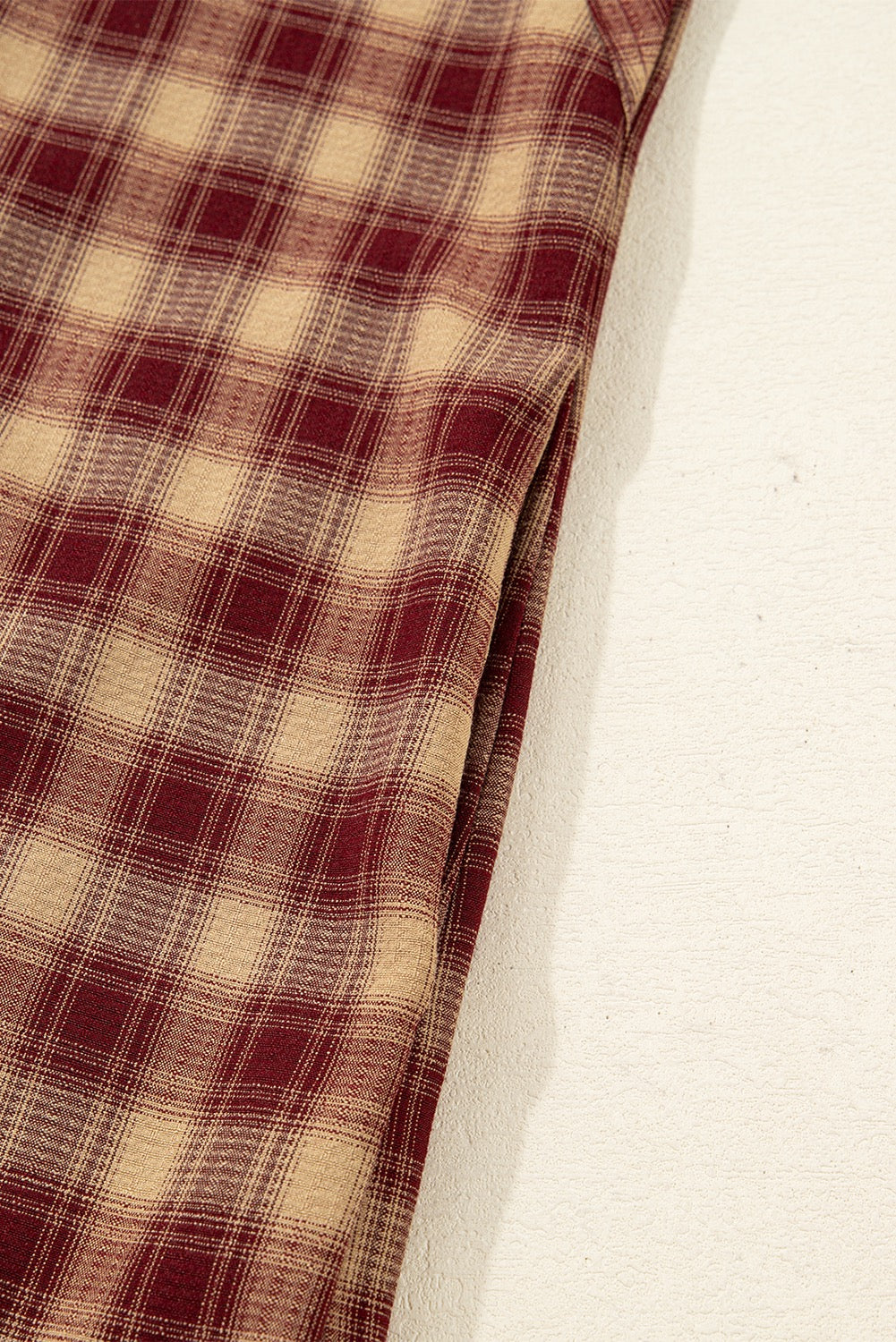 Red Plaid Print Ruffled Long Sleeve Patchwork Hem Mini Shirt Dress