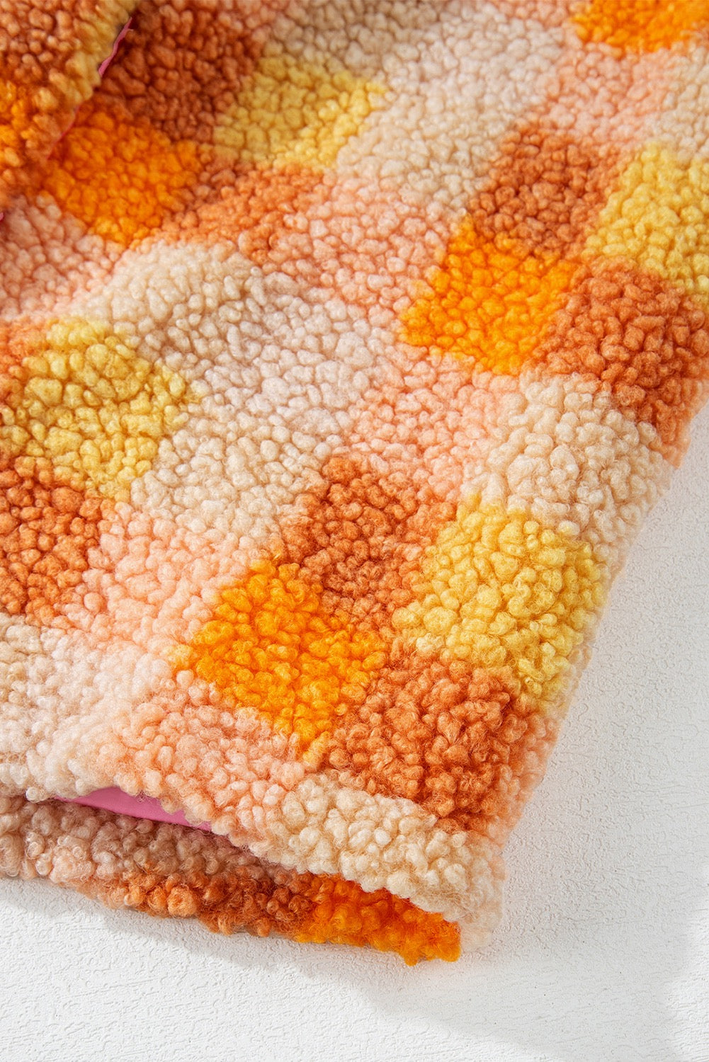 Orange Sherpa Checkered Hooded Jacket