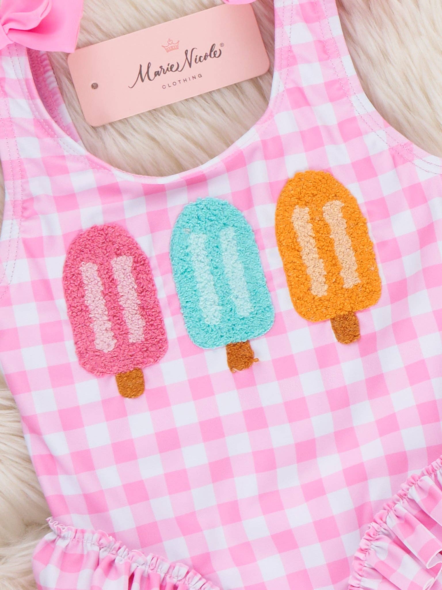 Pretty Popsicles Embroidered Gingham Ruffle Swimsuit