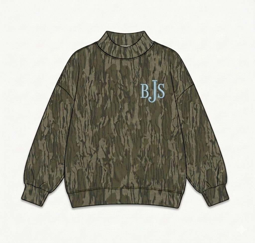 Camo/ Plaid Gingham Embroidered Mock Neck
