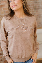 Saved by Grace Letter Embroidery Mineral Wash Sweatshirt