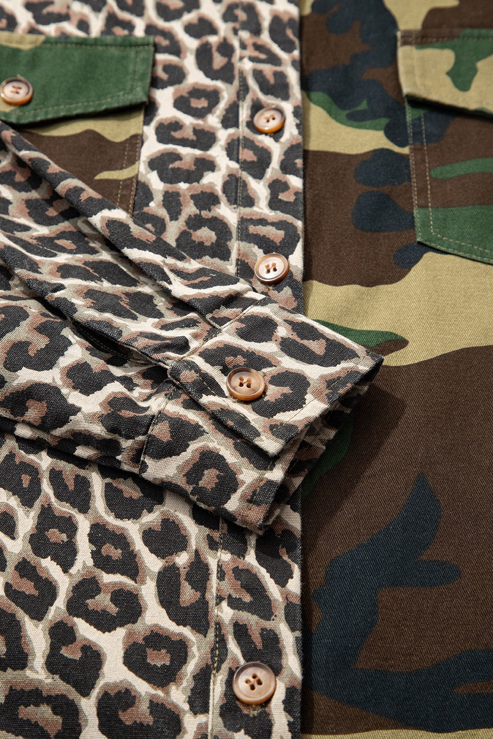 Brown Leopard Camo Patchwork Oversized Shacket