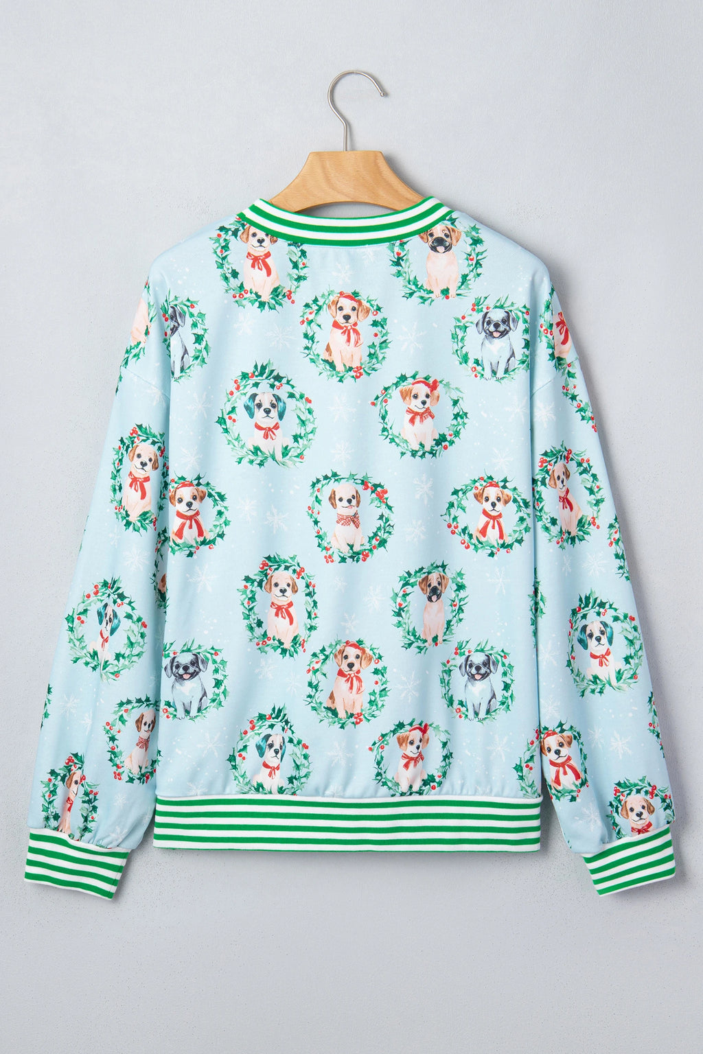 Sky Blue Abstract Dog Print Ribbed Cuff Sweatshirt