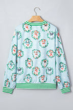 Sky Blue Abstract Dog Print Ribbed Cuff Sweatshirt