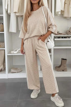 Leopard Print Varsity Striped Pant Set