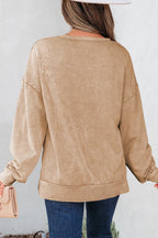 Light French Beige Mineral Wash Big Bow Patchwork Pullover Sweatshirt