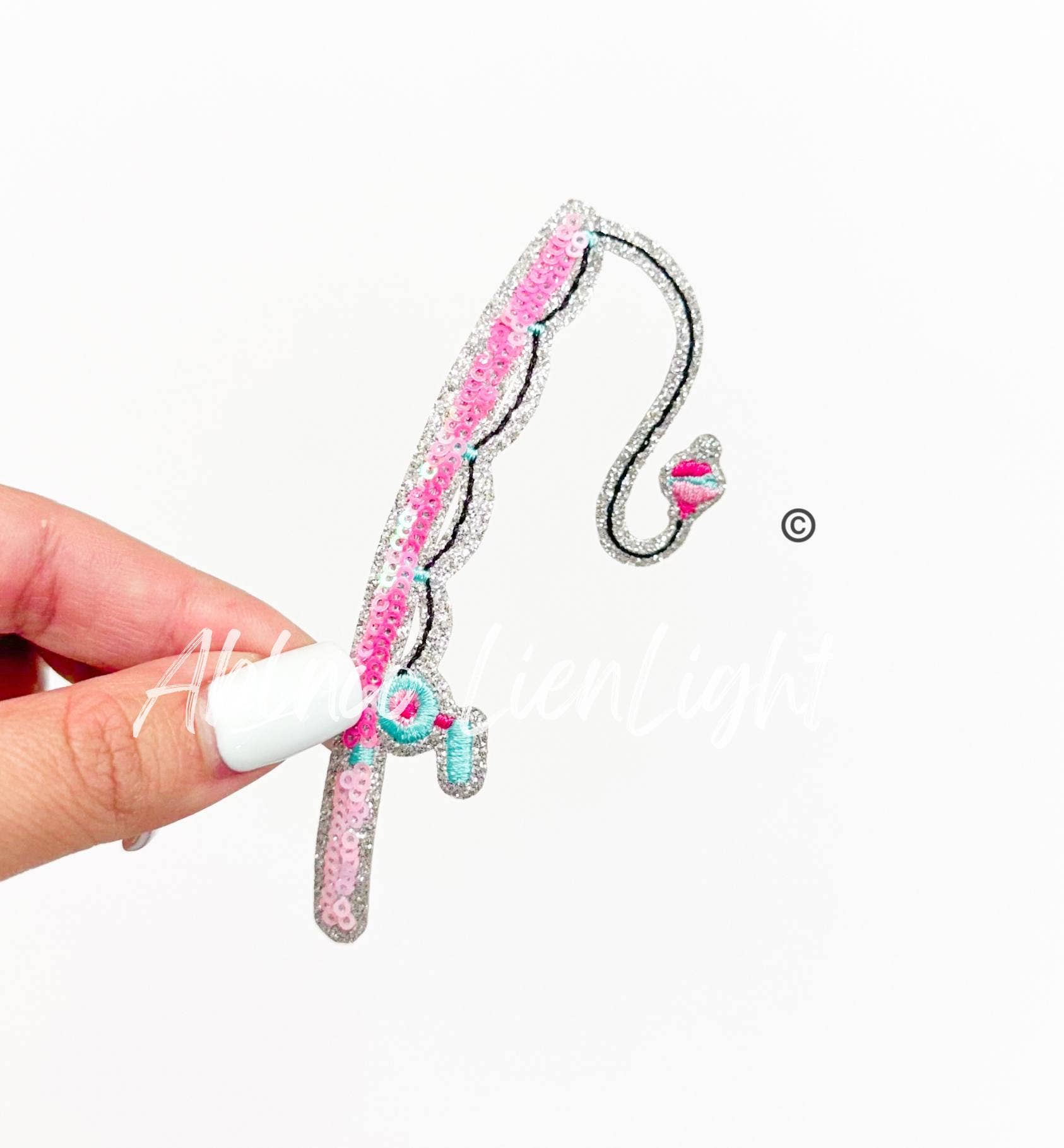 Preppy Pink Glitter Fishing Rod ©️ Sequin Patch