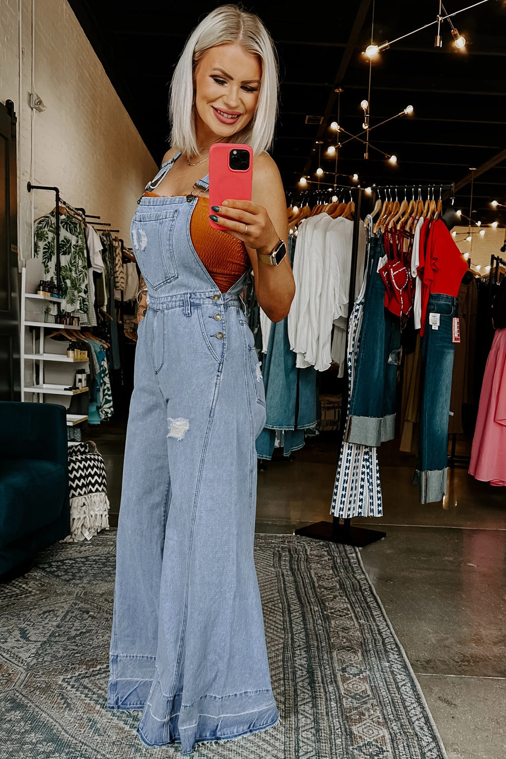Mist Blue Retro Distressed Button Adjustable Straps Denim Overall Jumpsuit