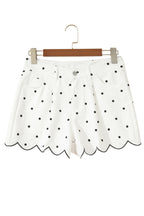 Hem Shorts White Polka Dot Print Embroidered Scallop