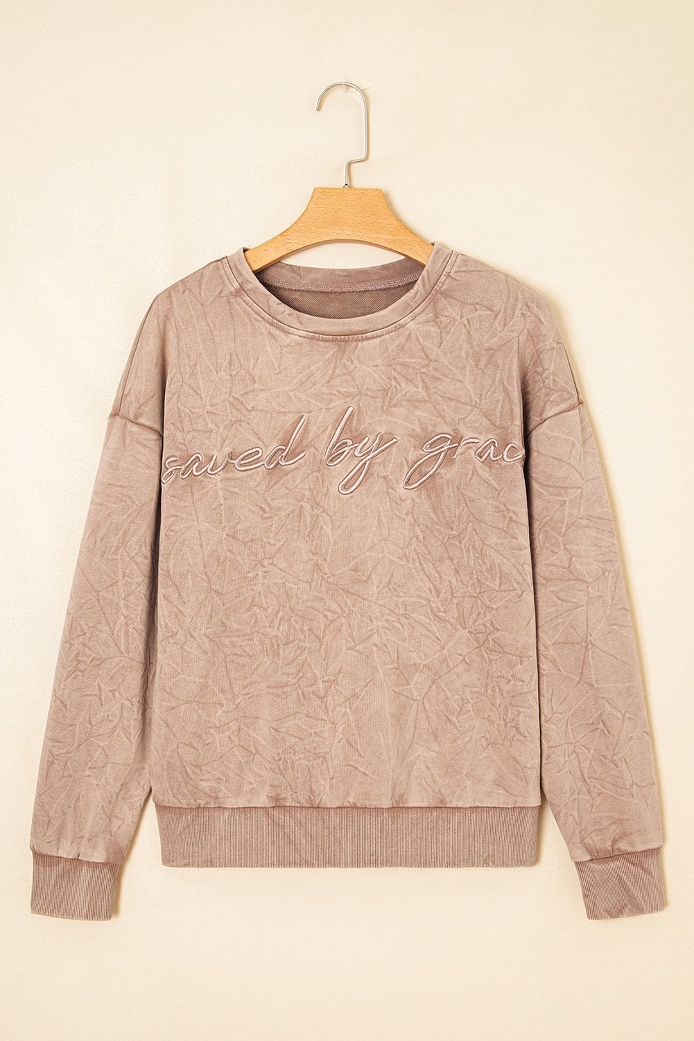 Saved by Grace Letter Embroidery Mineral Wash Sweatshirt