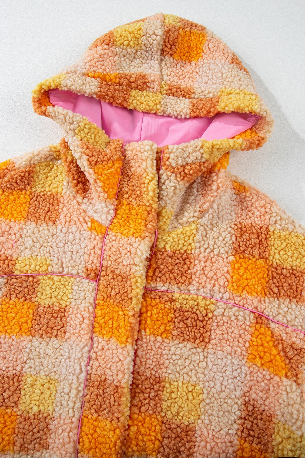 Orange Sherpa Checkered Hooded Jacket