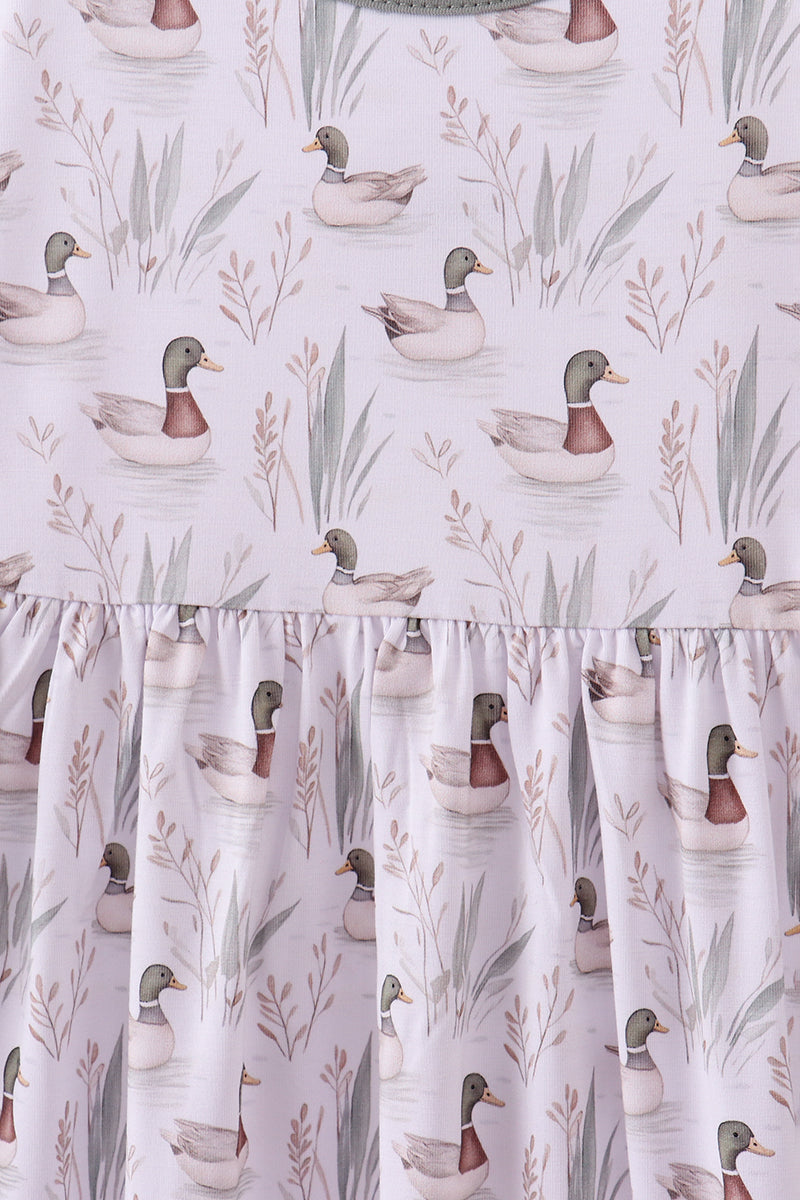 Premium green mallard print bamboo dress