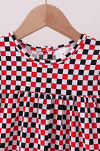 Checkered Georgia dog applique ruffle dress