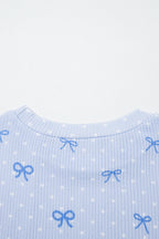 Sky Blue Polka Dot & Heart Print Two Piece Set