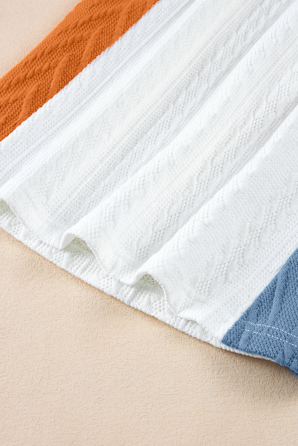 Light Blue Textured Color Block Loose Fit T-Shirt