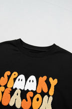 Embroidered Spooky Season Graphic Long Sleeve Round Neck Pullover