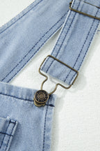 Mist Blue Retro Distressed Button Adjustable Straps Denim Overall Jumpsuit