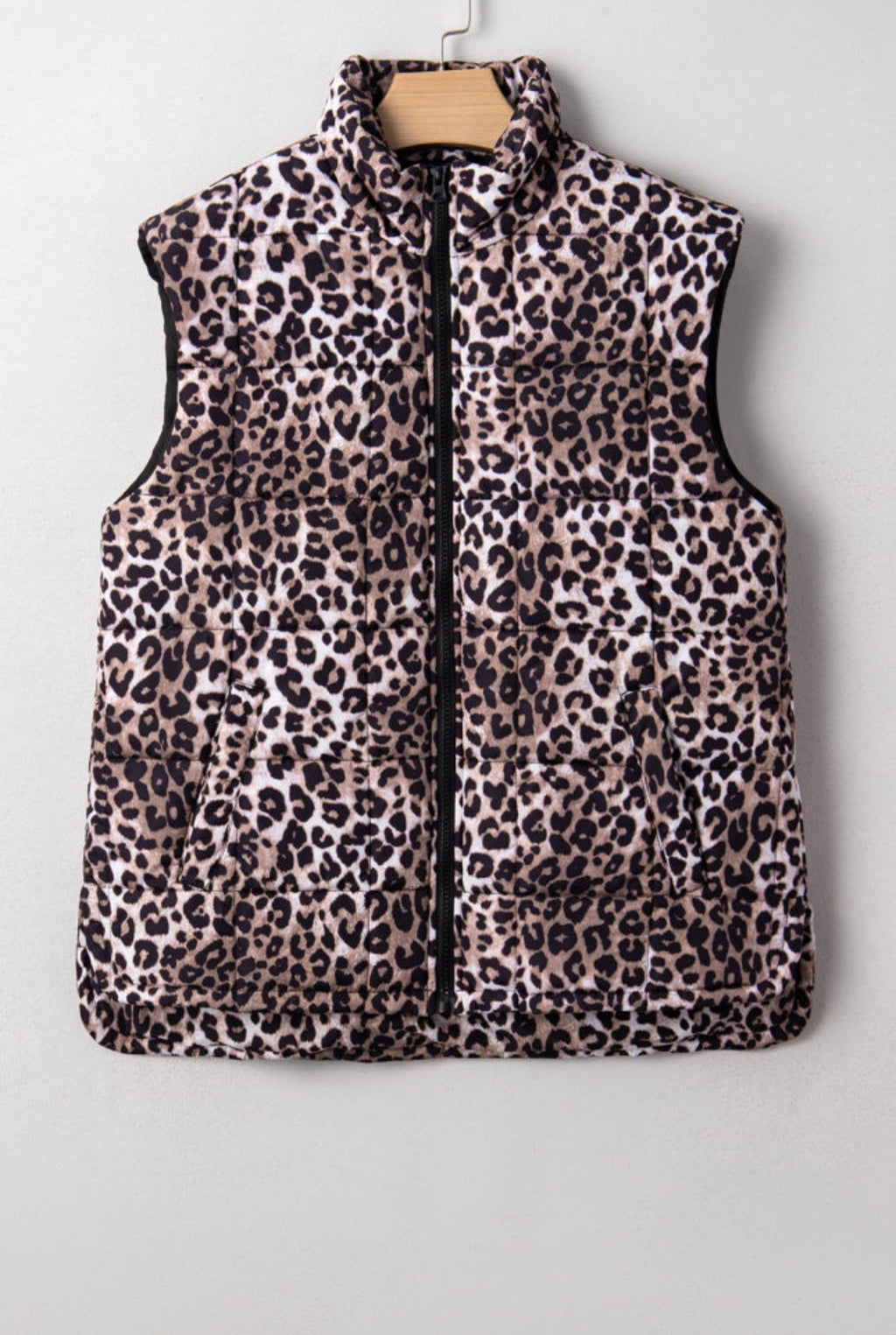 Brown Leopard Quilted Puff Vest