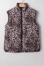 Brown Leopard Quilted Puff Vest