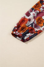 Red Floral Print Wrap V Neck Puff Sleeve Flowy Mini Dress Za