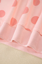 Pink Polka Dot Print Drop Shoulder Pullover Drawstring Shorts Set