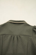 Jungle Green Quarter Zip Collar Bracelet Sleeve Textured Mini Dress