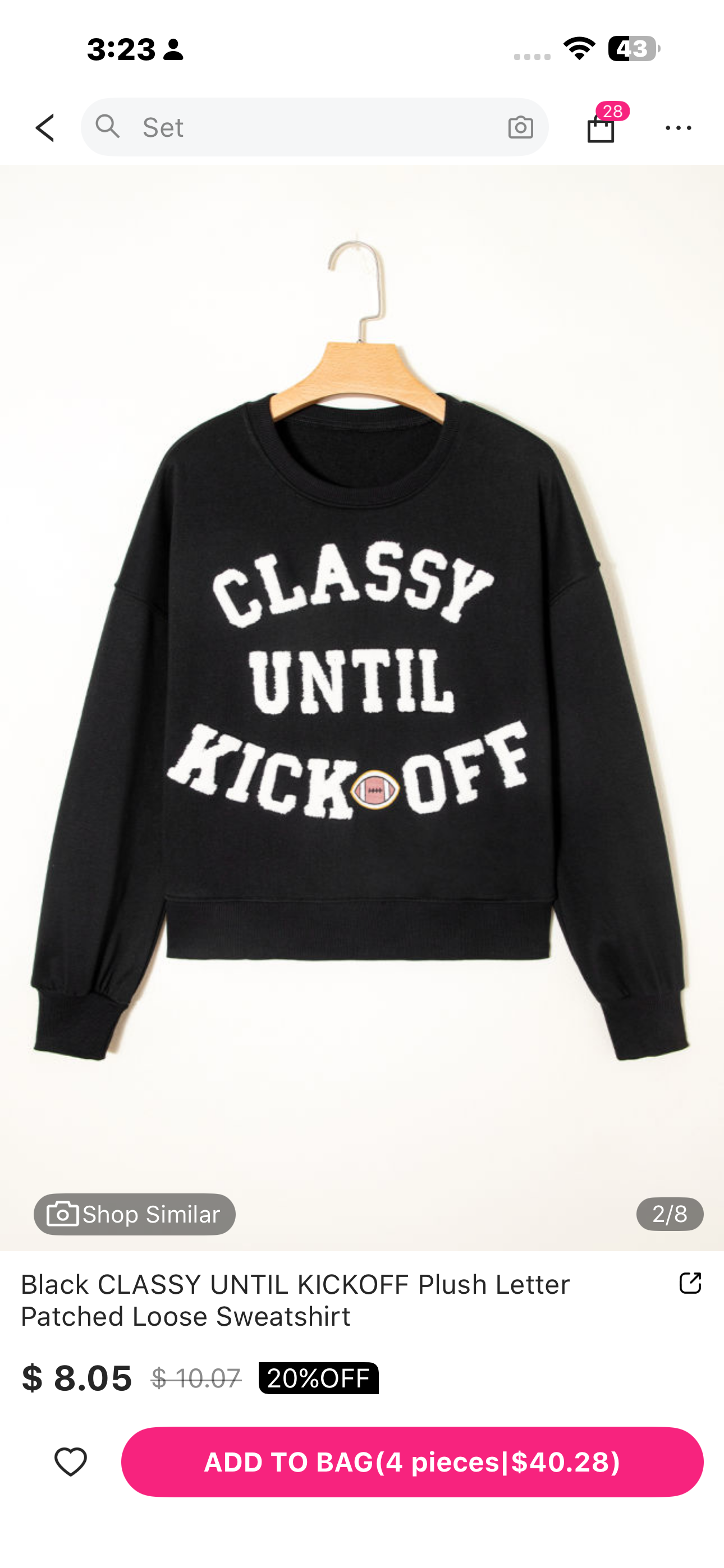 White CLASSY UNTIL KICKOFF Plush Letter Patched Loose Sweatshirt