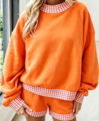Polka Dot/Gingham Trim Baggy Pullover 2-Piece Short Setting