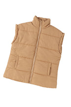 Khaki Oversized Stand Collar Zip Winter Vest