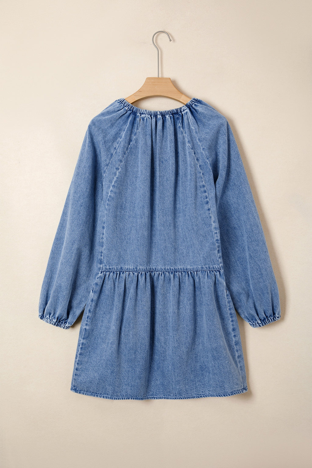Myosotis Puff Sleeve V-Neck Ruffled Loose Denim Mini Dress