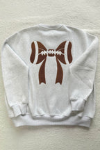 Light Grey Embroidered Football Bow Back Long Sleeve Sweatshirt