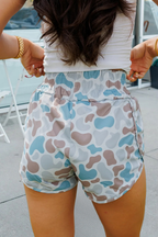 Plus Camo Print Shirred High Waist Athleisure Shorts (S-4X)