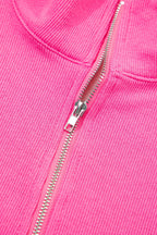 Pink Stripe Long Sleeve Casual Top Drawstring Shorts 2pcs Set