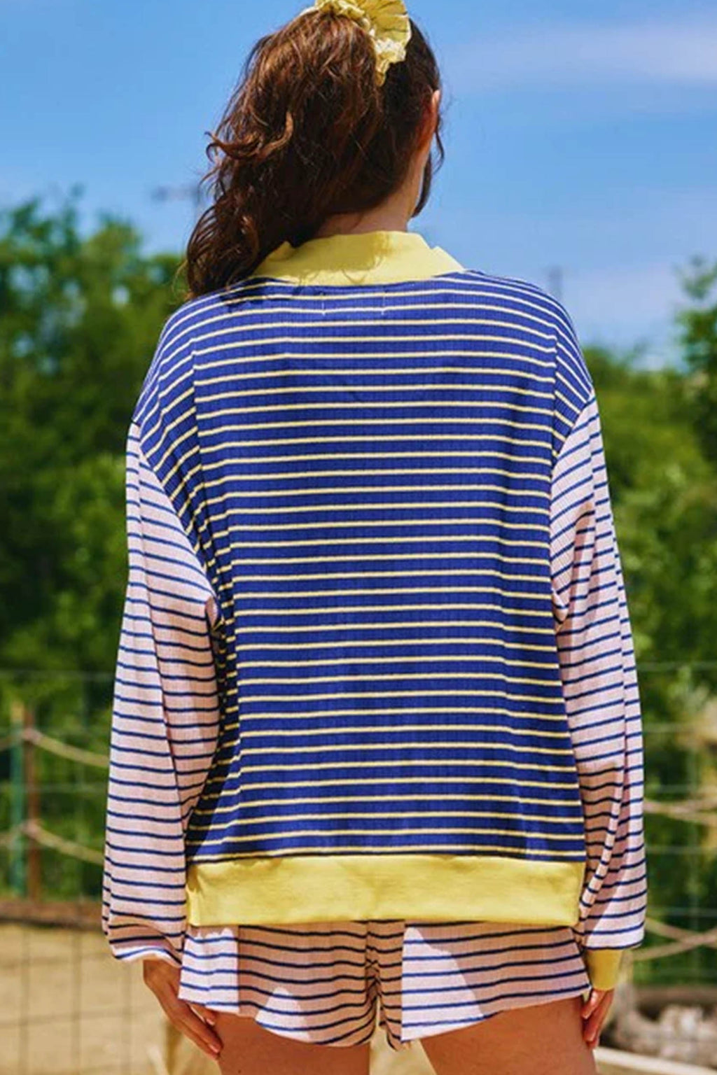 Shift Pant Set - Blue Stripe Striped Ribbed Long Sleeve