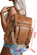 Camel Embroidered Strap Attached Large PU Leather Backpacki