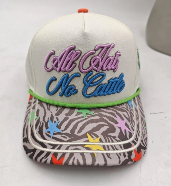 All Hat, No Cattle — Zebra Print Bill Embroidered Hat