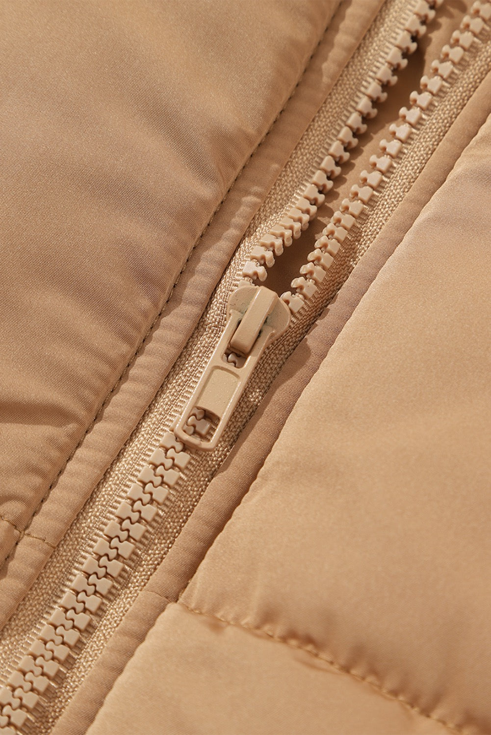 Khaki Oversized Stand Collar Zip Winter Vest