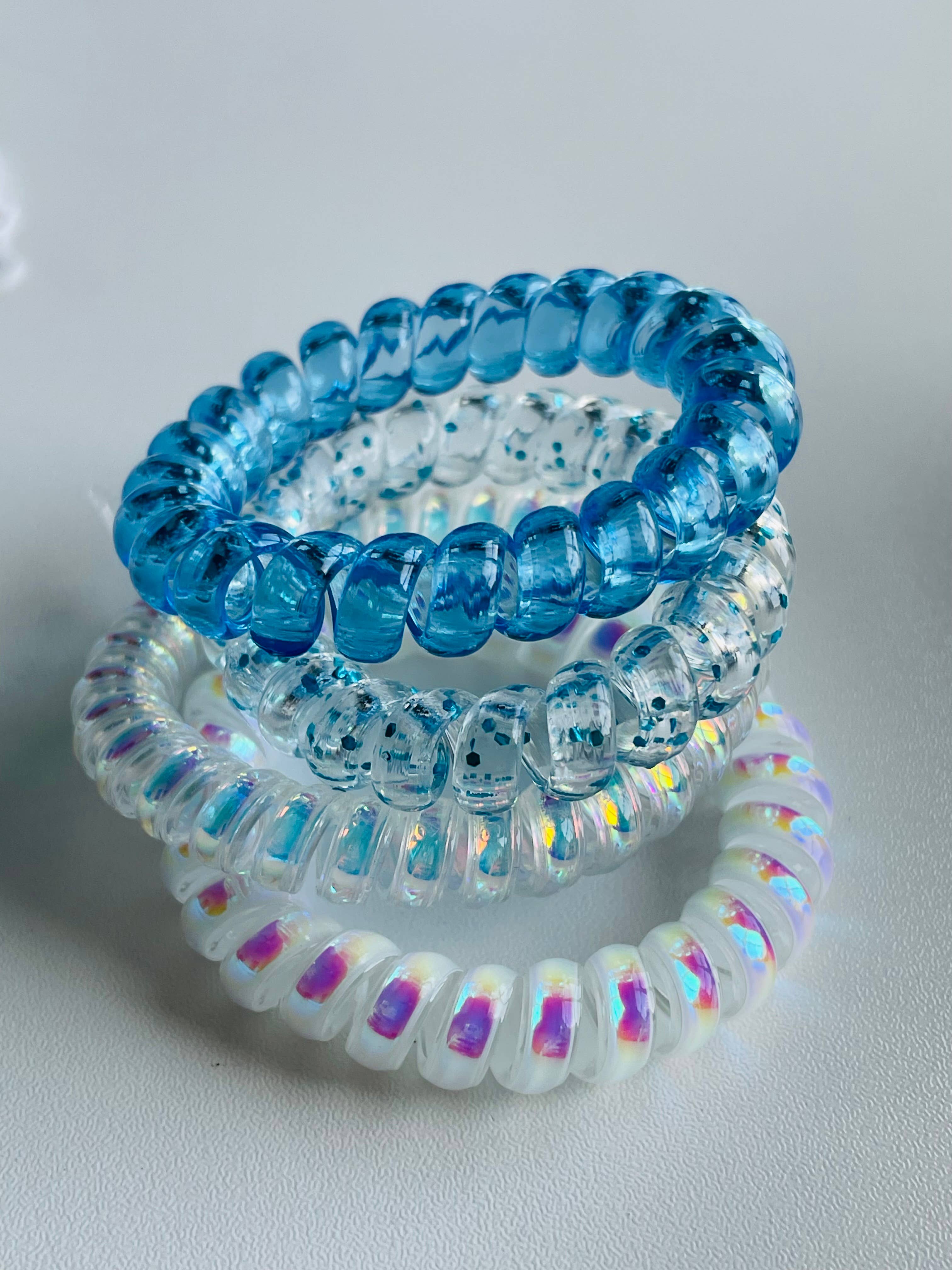 Coastal Blue & White Spiral Hair Ties