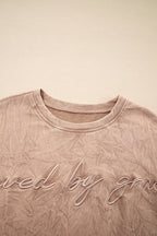 Saved by Grace Letter Embroidery Mineral Wash Sweatshirt