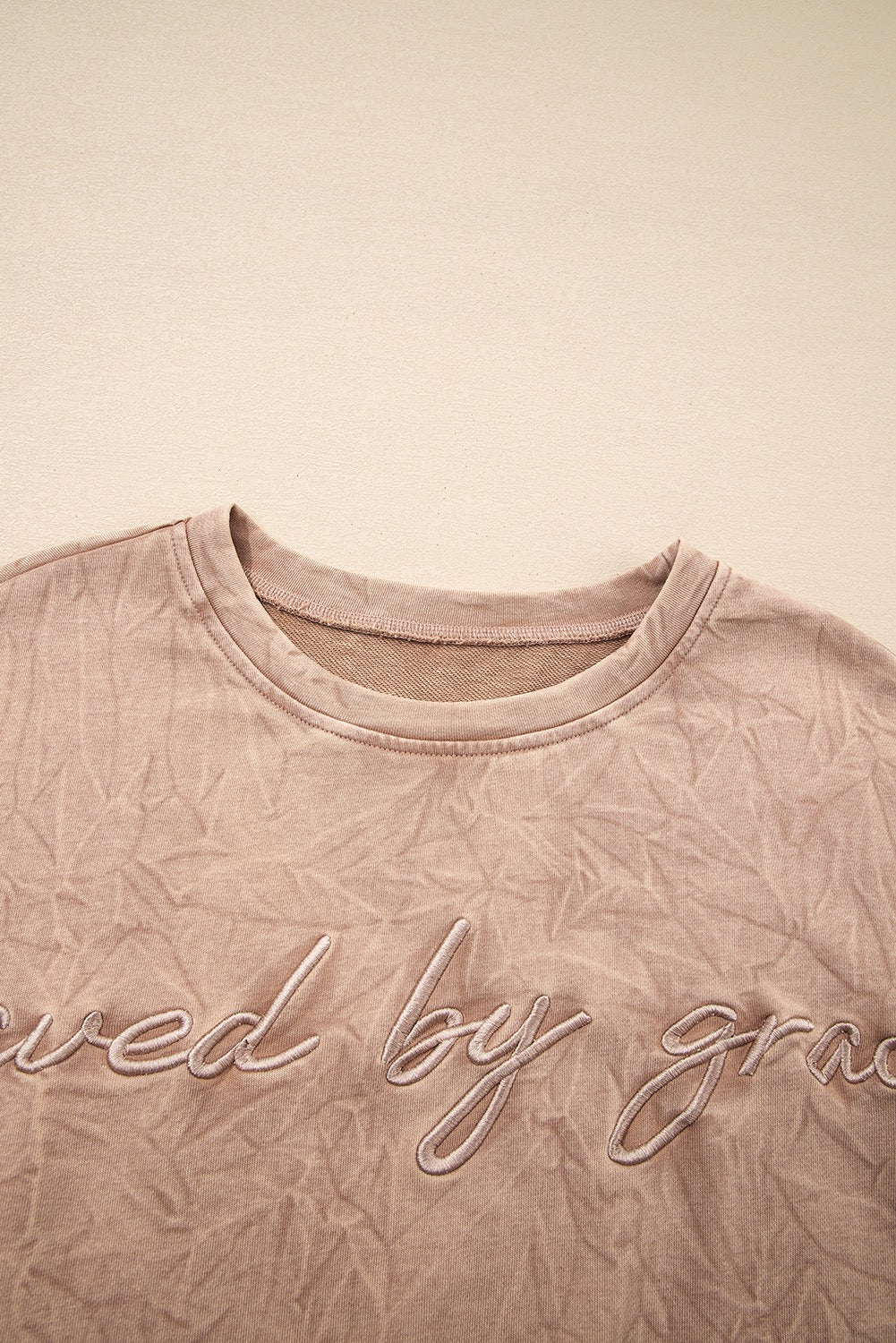 Saved by Grace Letter Embroidery Mineral Wash Sweatshirt