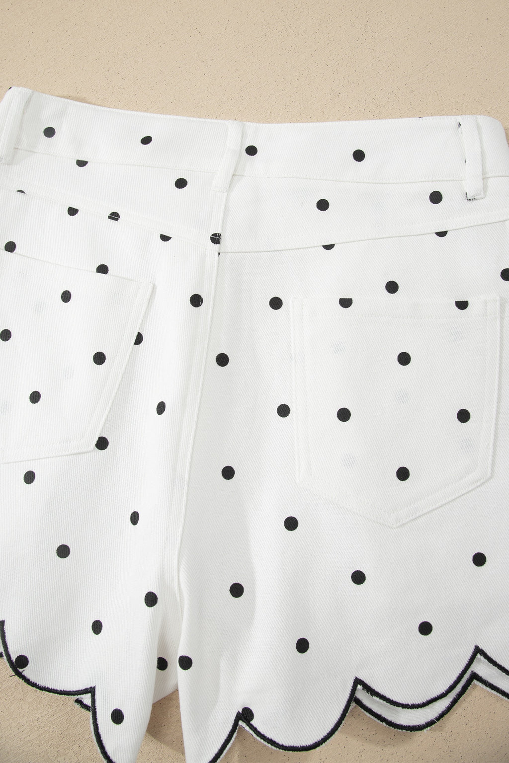 Hem Shorts White Polka Dot Print Embroidered Scallop