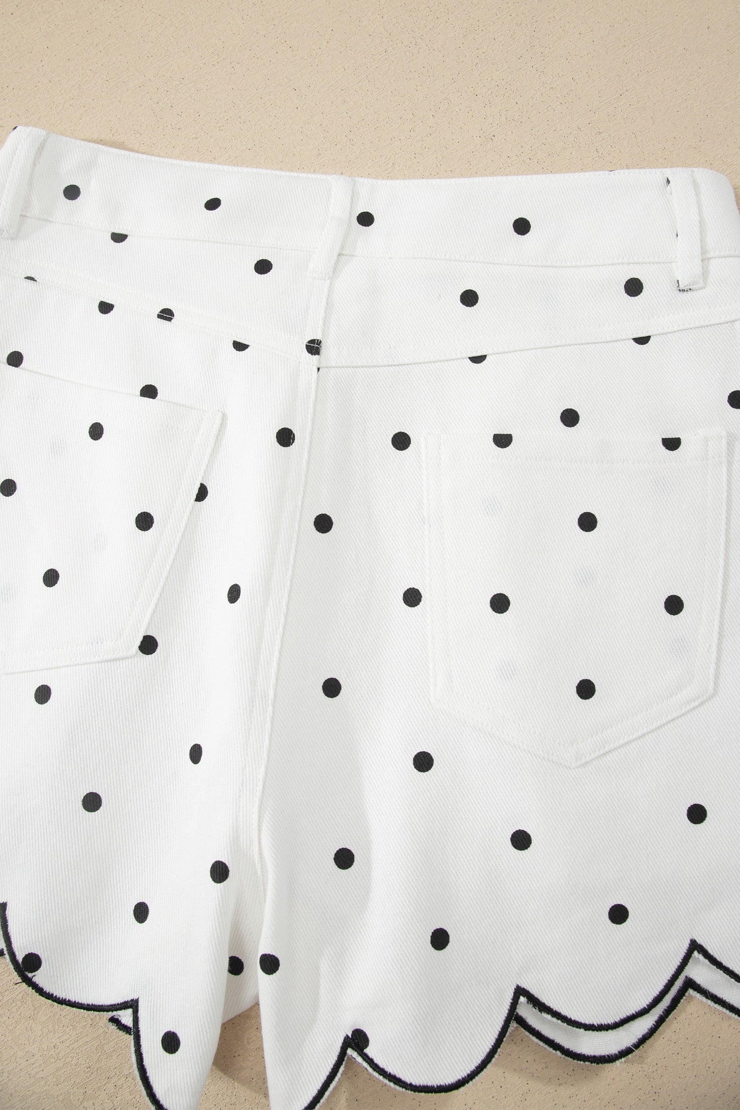 Hem Shorts White Polka Dot Print Embroidered Scallop