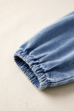 Myosotis Puff Sleeve V-Neck Ruffled Loose Denim Mini Dress