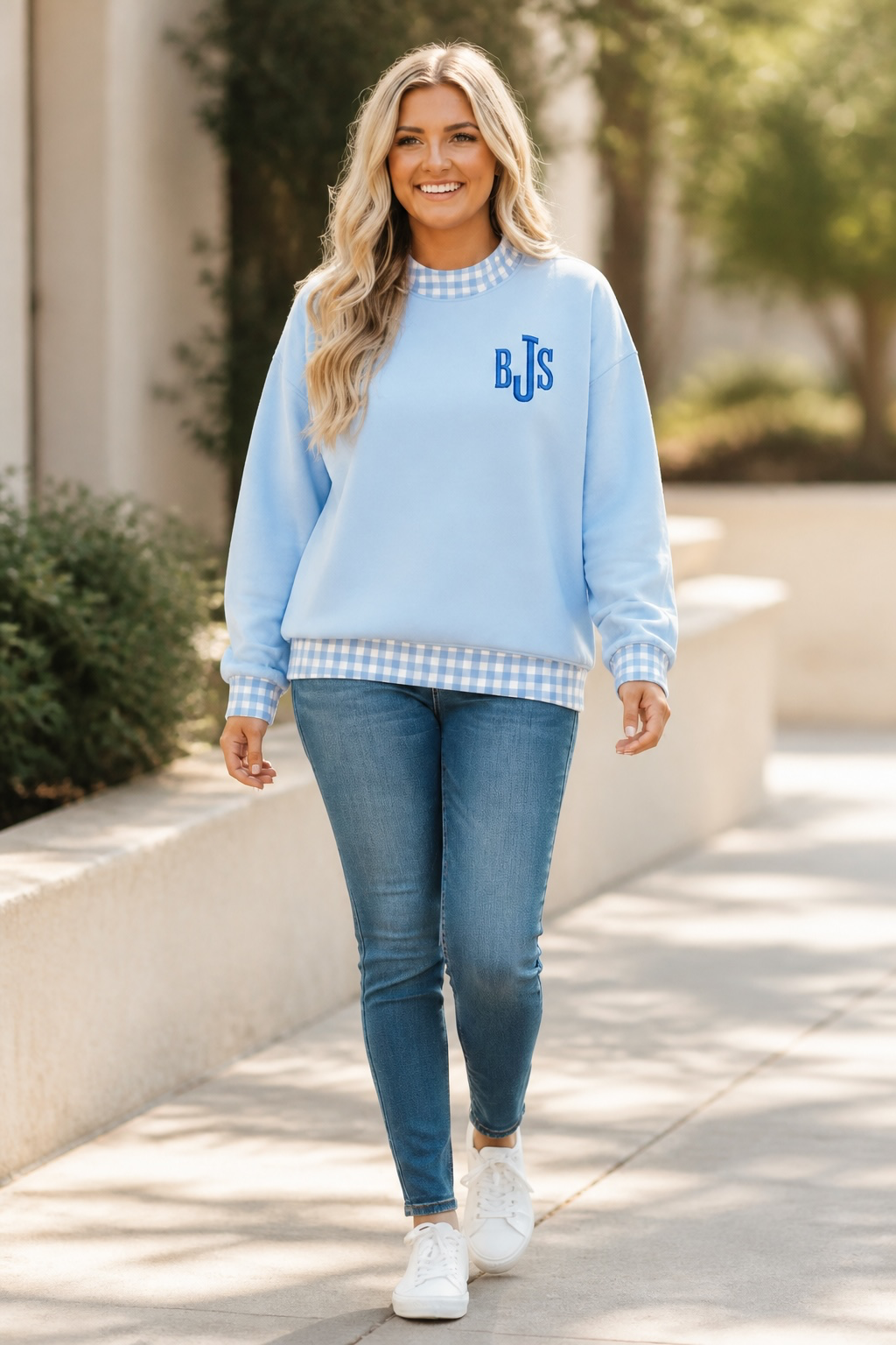 Camo/ Plaid Gingham Embroidered Mock Neck