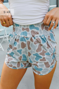 Plus Camo Print Shirred High Waist Athleisure Shorts (S-4X)