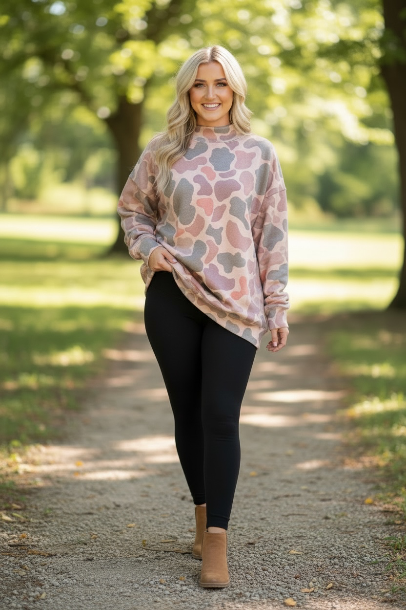 Camo Mock Neck Sweater