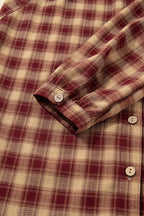 Red Plaid Print Ruffled Long Sleeve Patchwork Hem Mini Shirt Dress